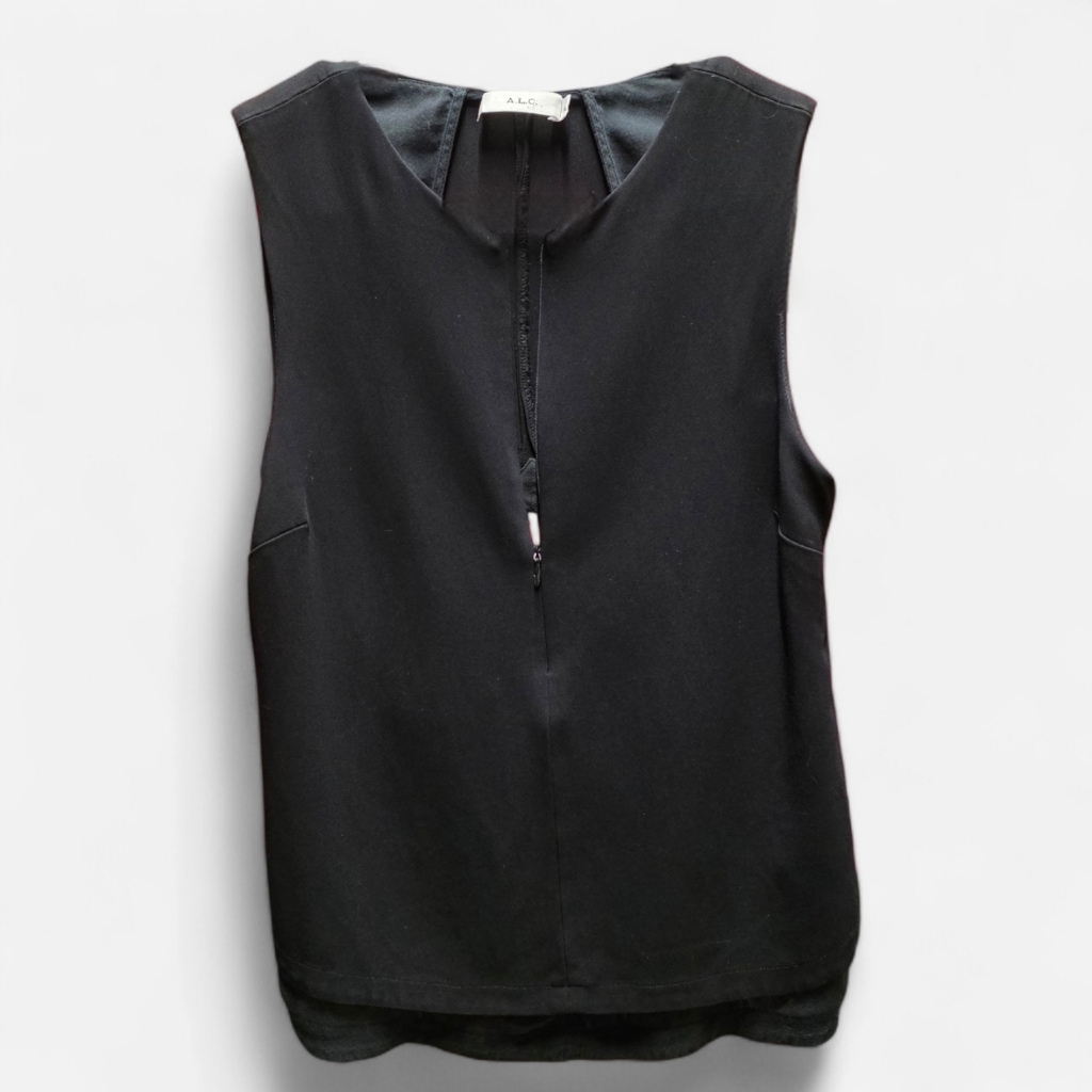 A.L.C. Black Zip Front Sleeveless Cut Out Layered Blouse Size 2